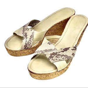 Lorenzo Chelini luxe snakeskin print cork wedge slides